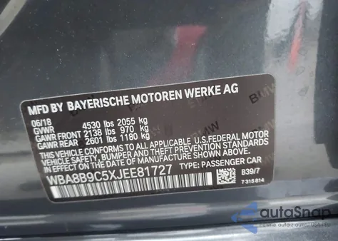 2018 BMW 330I z USA, uszkodzony, nr VIN WBA8B9C5XJEE81727